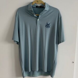 RLX Men's Light Blue Striped Polo with PGA embroidered